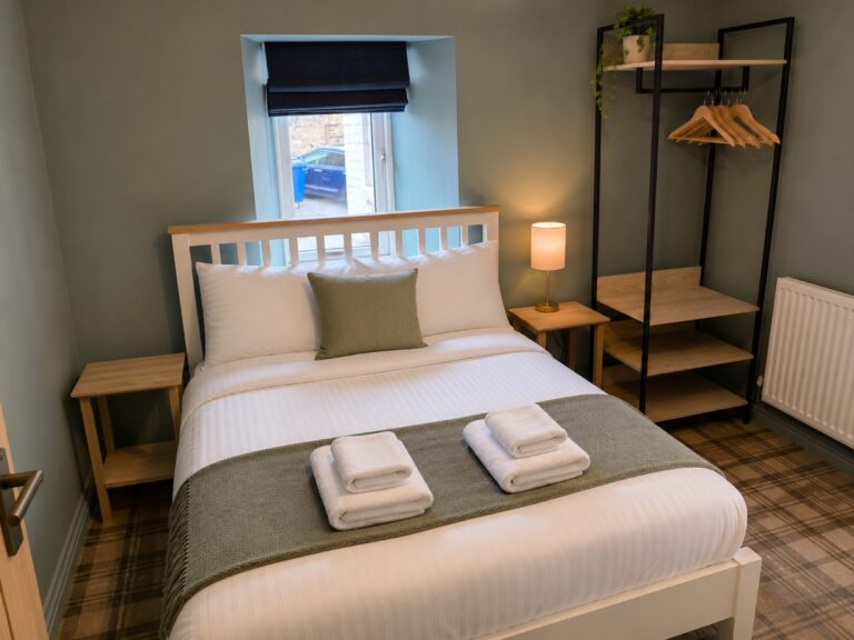 The Ainsty blue bedroom at The Fox at Walton